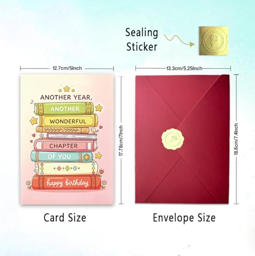 Funny Birthday Card, Birthday Gift for Women, Book Lover Birthday Card for Readers, with Luxury Red Envelope and Gold Seal Sticker - Image 4