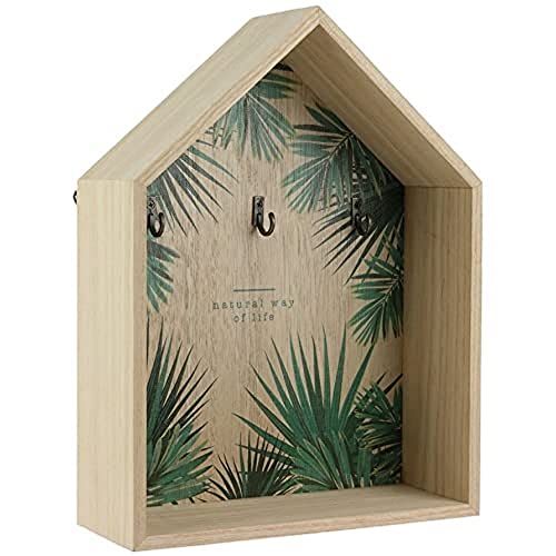 TOTALLY ADDICT HD4951 Boite à Clés Maison Jungle, MDF, Beige-Vert, 21 x 8 x 28 cm