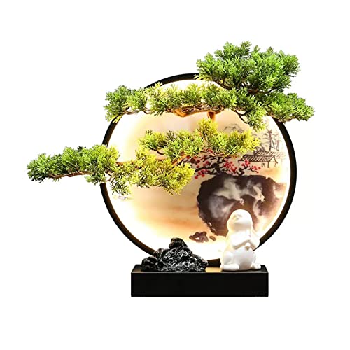 Bonsai Artificial Árbol de Bonsai Artificial Nueva simulación verde de estilo chino Árbol de bonsái de pino de bienvenida 16.5 pulgadas Planta de simulación de gran tamaño con luces Planta Ar