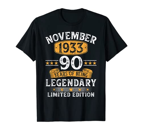 Nacido En Noviembre 1933 Vintage 90 Años Regalo Hombre Camiseta