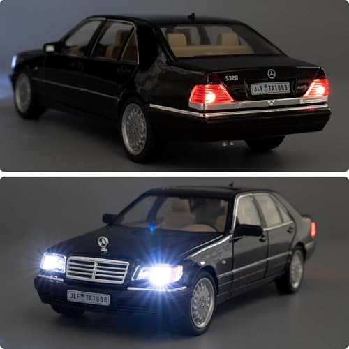 Image of 1:24 Benz W140 S320 Model Car, Diecast Collectible Pull Back Toy Car, Retro Classic Car with Sound and Light for Adults, Kids, Boys (Black)
