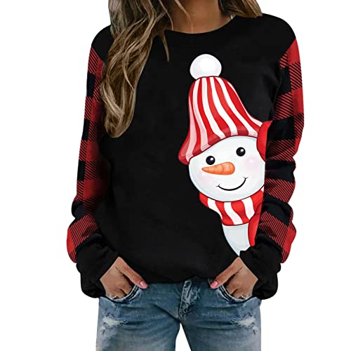UNIQTA Weiße Damen Damen-Sweatshirt mit kariertem Druck und Ärmeln, Muster, Langarm-Sweatshirt mit Rundhalsausschnitt Hoodies Für Damen Cover