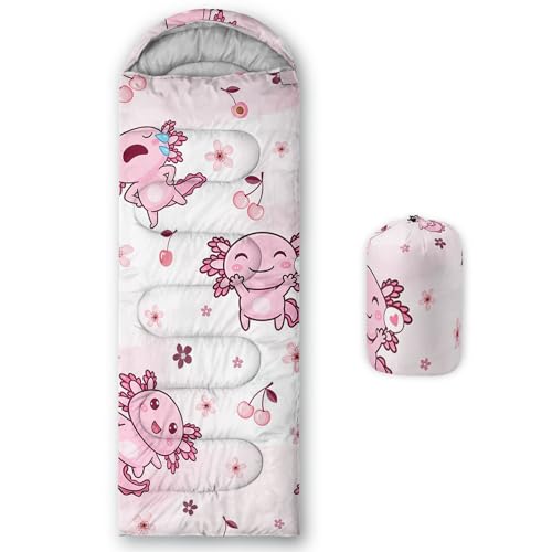 Image of QOOMO Axolotl Cute Camping Sleeping Bags,3 Season Warm & Cool Weather,Lightweight,Waterproof Sleeping Bags for Adults & Kids,Traveling,and Outdoors