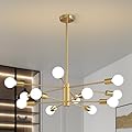 KAISITE Modern Sputnik Chandelier Ceiling Light Fixture 12-Light Gold Chandelier for Dining Room Over Table Height Adjustable Mid Century Industrial Chandelier for Kithchen Living Room Entryway