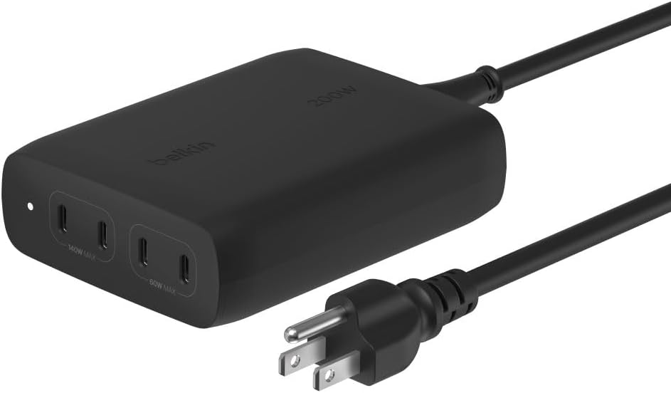 Belkin 200W 4-Port GaN USB C Charger Block, Fast Charging for MacBook