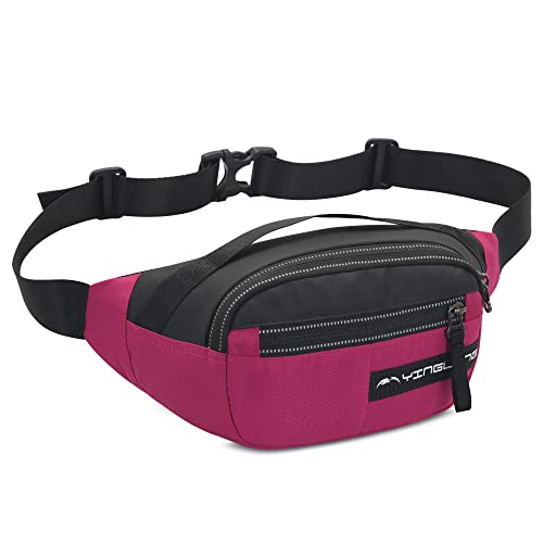 Sac banane avec poches zippées et ceinture réglable, grande capacité pour femme, homme, voyage, entraînement, course, randonnée, sport de plein air, Rose/rouge, M Cover