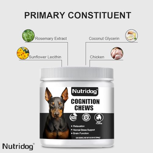 Image of Senior Dog Cognition Chews 120 Count - DHA, Phosphatidylserine | Organic Lion's Mane for Brain Health, Memory & Cognitive Decline Support, with Alpha-GPC & Ashwagandha, Beef Flavor