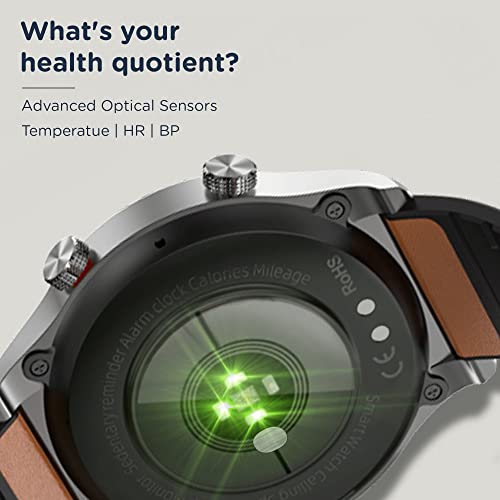 Image of Pebble Revo Smartwatch, 1.3 inch(3.3cm) HD Touchscreen, Bluetooth Calling, Smart Watch with Rolling UI & Dual Button Technology, Spo2, Heart Rate & Temperature Monitoring (Tan Leather)