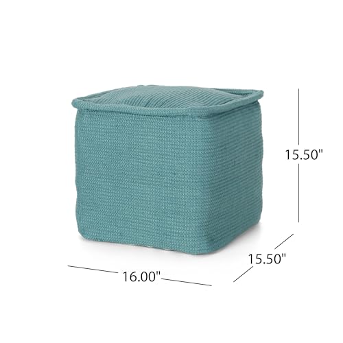 TREATLIFE HOME Comfortable Teal Yarn Square Pouf for Relaxation and Stylish Seating, Ottoman and Floor Cushion