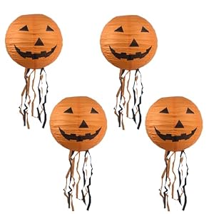 Halloween Papierlaternen, Halloween Kürbis Papier Laterne, Papier Laternen Dekoration, Faltbare Papierlaternen Dekorative, mit Schnurrhaaren, 4 Stück, 20 cm