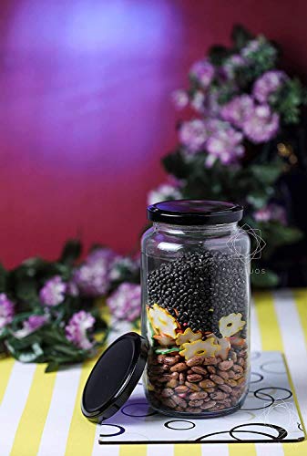 Image of Glass Jar Containers Set of 2 for Kitchen Storage - 1000 ml (1 kg) Each - Airtight Black Lids, BPA-Free, Food Safe - Pantry Storage Jars for Dry Food, Sugar, Snacks & Spices (2)