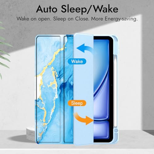 Image of Robustrion Cover for iPad Air 13 inch M4 /M3 /M2 (2026 /2025 /2024) Cover Case with [Pencil Holder] [Transparent Back] Hybrid Case Cover for iPad Air 13 inch [Auto Sleep Wake Support] - Ocean Blue