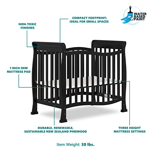 Dream On Me Violet 4-In-1 Convertible Mini Crib In Black, Greenguard Gold Certified, Jpma Certified, 3 Position Mattress Height Settings, Non-Toxic Finish #TOP4