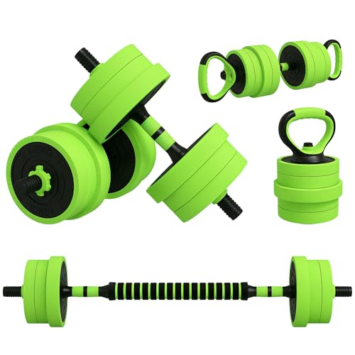 SPORTNOW 6-in-1 Adjustable Weight Dumbbells Set Used as Barbell Kettlebell Push up Stand Free Weights Set for Men and Women Home Gym Training 20KG Green
