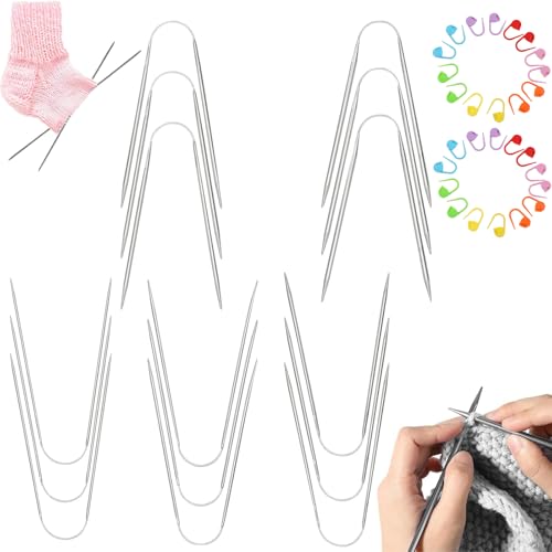 15 Stück Rundstricknadeln Set Stricknadeln für socken crasy trio Stricknadeln rundstricknadel Crasy trio mit 30 Fixierstifte für Pullover schals Hut Ärmel