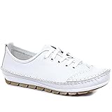 Pavers Women's Lace-Up Trainers in White with Brogue Detailing - Lightweight & Flexible Sole Shoes - Wide Fit Ladies Footwear - Size UK 4 / EU 37