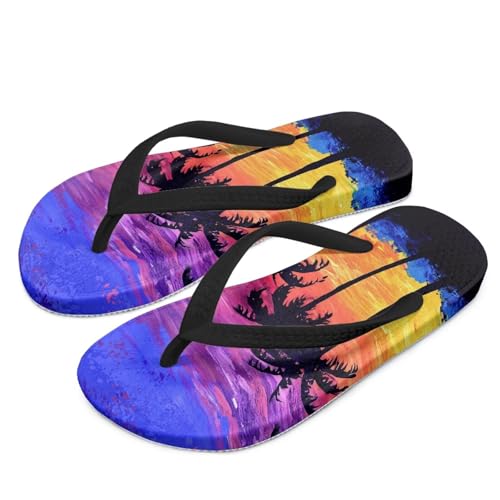 Watdotory Boy Girl Flips Flops for Kids Watercolor Palm Tree Print Slip-on Thong Sandals Kids Slides Water Shoes for Beach Swim Pool Size 12.5