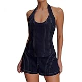 Photo Gallery uck-kit denim sexy sexy da donna in denim senza schienale corto, maglia slim backless jean salte,blu,s Photo Gallery uck-kit denim sexy sexy da donna in denim senza schienale corto, maglia slim backless jean salte,blu,s