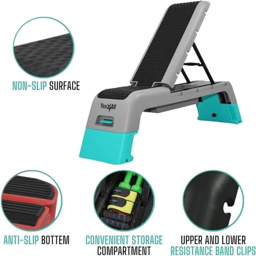 Yes4All Multifunctional Fitness Aerobic Step Platform/Aerobic Deck, Household Step Workout Bench for Home Gym (Blue/Grey) - Thumbnail 4