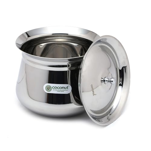 Coconut Stainless Steel Handi with Lid – Heavy Duty Casserole Pot for Indian Cooking, Gas & Induction Compatible, Mirror Finish, Rust-Resistant... - Image 3