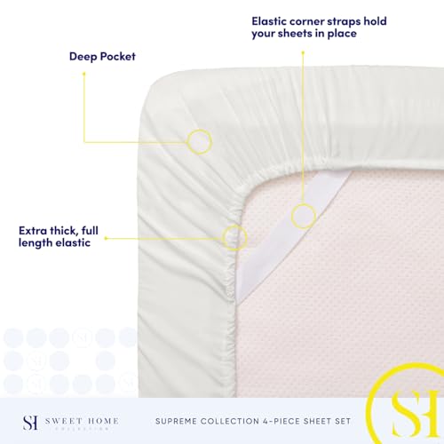 Queen Size Bed Sheets - Breathable Luxury Sheets with Full Elastic & Secure Corner Straps Built In - 1800 Supreme Collection Extra Soft Deep Pocket Bedding Set, Sheet Set, Queen, Ivory