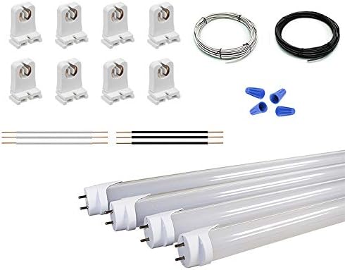 ORILIS 4 Light Fluorescent to LED Retrofit Conversion Kit - Includes (8) Lamp Holders, (4) 4 Ft. Orilis 24W 6500K LED T8 Tubes, (2) 3-Port Connectors, (4) Wire Nuts, and Solid Copper Wires