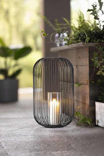 Dekoleidenschaft Windlicht Atmosfera aus Metall, schwarz & Glas, 41 cm hoch, Kerzenhalter groß mit Glaszylinder, Kerzenständer