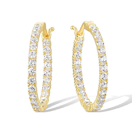 Santuzza 925 Sterling Silver Huggie Hoop Earrings Cubic Zirconia Cuff Pierced Earring