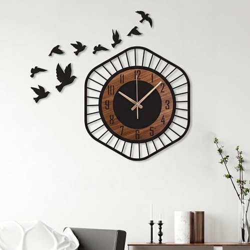Image of DIY Modern Bird Analog Wall Clock for Hall and Living Room - Silent Non-Ticking Sweep Movement, Stylish Vintage Decorative Wall Watch for Home, Office, and Bedroom 12-Inch Black