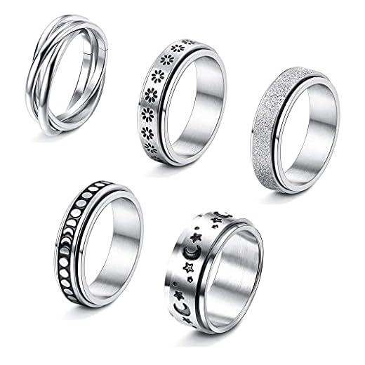 JeweBella 5 Pares Anillos Acero Inoxidable Mujer Giratorio de Hombre de Unisex Anillo Plata Talla 9-27