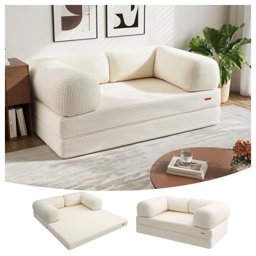 COMAX Folding Sofa Bed Queen, 4-in-1 Foldable Floor Couch Convertible Futon Sofa with Armrests Sleeper Mattress Chair Bed Comfy Portable Fold Out Lounge Guest for Living Room Bedroom, Beige