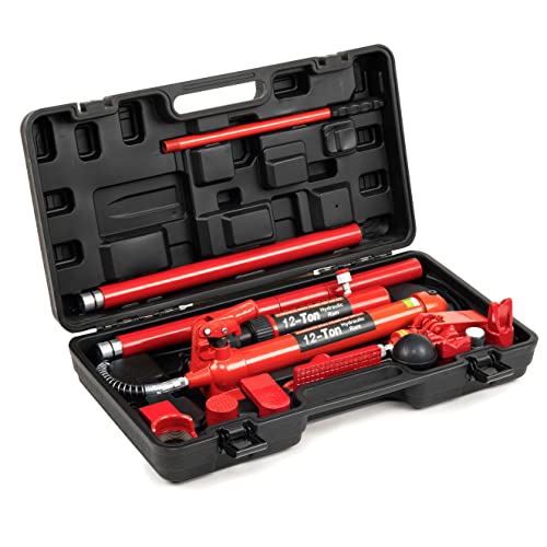 REDLOONG 12 Ton Porta Power Hydraulic Jack Kit Heavy Duty Hydraulic Ram & Pump Set Auto Body Frame Repair Tool with Extension Tubes for Car Truck & Garage