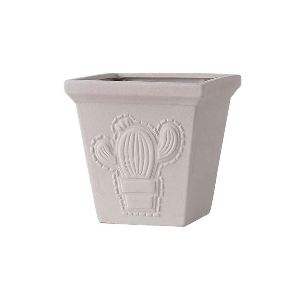 Cenz-888 flowerpot Rectangular Planter with Cactus Pattern, Terracotta with Drainage Holes, for Room Balcony Garden Office Plant Container Pots for Plants