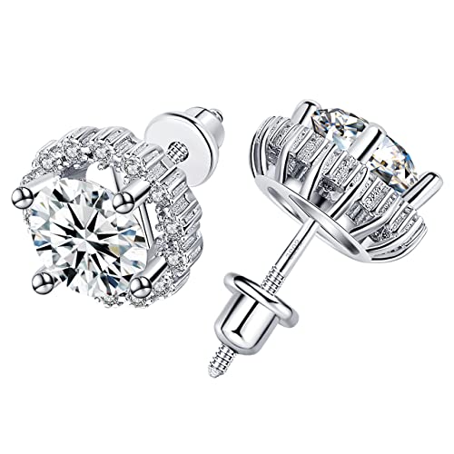 Diamond Earrings For Women Men 0.8Ct-2Ct Moissanite Stud Earrings 18K White Gold Plated Silver With Screw Ear Backs , Gifts For Wife Mom Girlfriend Annivers Ary Jewelry Present For Wife , Birthday Valentines Gifts (2.0Ct, 2.0 Carats ( 1.0 Ct Each )) #TOP7