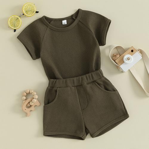 4Piece Baby Boys Summer Set Toddler Cotton Outfits 2 Short-Sleeve Tops + 2 Shorts4