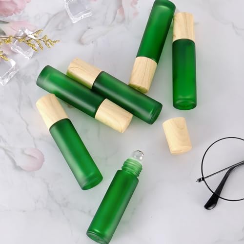 Ellbest 16pack 10ml Essential Oil Glass Bottle Glass Roller Bottles with Stainless Steel Roller Balls Reusable Refillable Bottle(Green Frosted)3