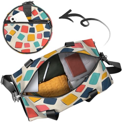 Abstract Colored Bricks Round Barrel Sports Fitness Bag, Travel Luggage Bag, Reusable Handbag, Suitable For Men and Women4