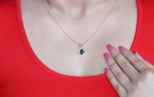 Dazzlingrock Collection 9X6 Mm Pear Lab Created Emerald & Round White Diamond Swirl Teardrop Pendant With 18 Inch Gold Chain For Women In 14K Yellow Gold #TOP1
