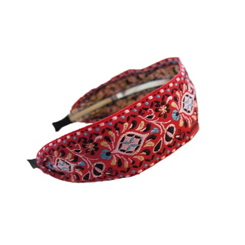 Bohemian Traditional Style Embroidery Cloth Art Wide Edge Hair Hoop for Women Red Head Hoop Hair Accessories
