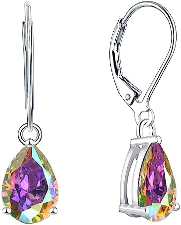 YL Drop Earrings 925 Sterling Silver cut 12 Birthstone Pear Shape Cubic Zirconia Dangle Earrings for Women