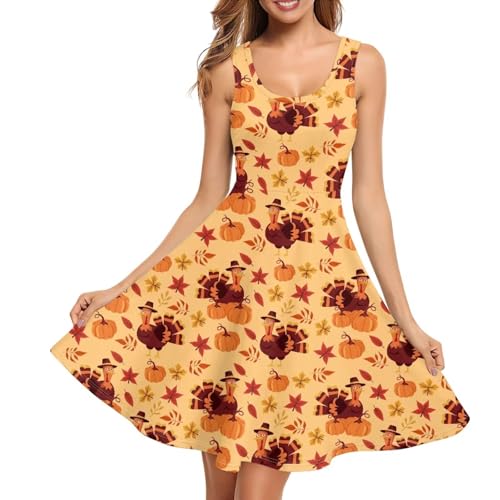 Image of TOADDITDO Women's Sleeveless O Neck Beach A-Line Party Coctail Tank Dresses Flared Sundress