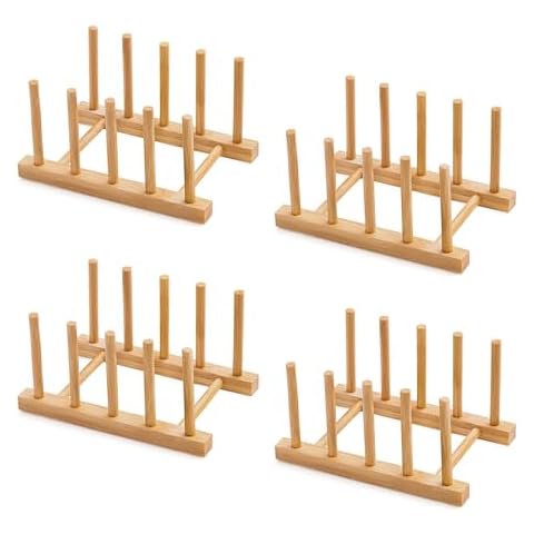 Oyydecor Bamboo Dish Drying Rack for Kitchen Counter and Cabinet, Dish/Book/Plate/Bowl/Cup/Cutting Board/Pot Lid Organizer for Kitchen, Living Room, Study, Display Cabinet (4 Slots) Cover