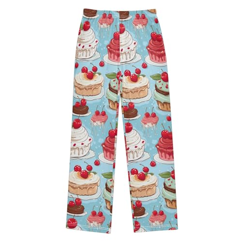 Strawberry Cake Long Pajama Pants Elastic Waist PJ Bottoms with Pockets S A1117752