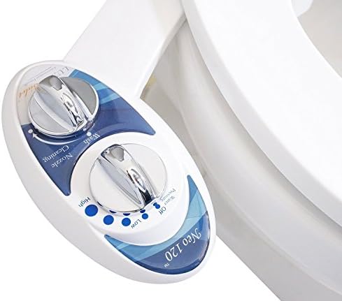 Luxe Bidet Neo 120 - Self Cleaning Nozzle - Fresh Water Non-Electric Mechanical Bidet Toilet Attachment (blue and white) (Renewed)