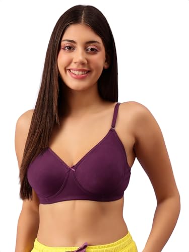 Clovia Women's Cotton Rich Non-Padded Wirefree T-Shirt Bra - Purple (BR0184P12_Purple_34B)