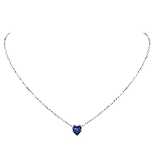 Suplight Dainty 925 Sterling Silver Birthstone Heart Crystal Necklace/Stud Earrings, Minimalist BirthStone Necklaces Earrings Jewelry for Women (with Gift Box)