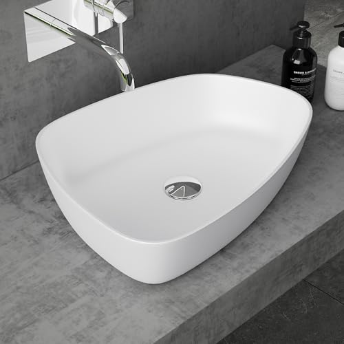 doporro Waschbecken Aufsatzwaschbecken Weiß matt BTH: 51x38x12 cm Mineralguss-Waschbecken Waschschale Colossum806