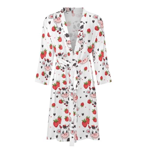 Cute Cow Strawberry Funny Men's Robe Soft Lightweight Bathrobe Long-sleeve Spa Robes4