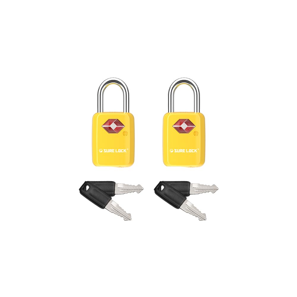 Sure Lock TSA Approved Luggage Locks Mini Size Lock with Keys for Travel, Zinc Alloy Body with Steel Shackle, Key Alike, Key Alike in The Same Package
