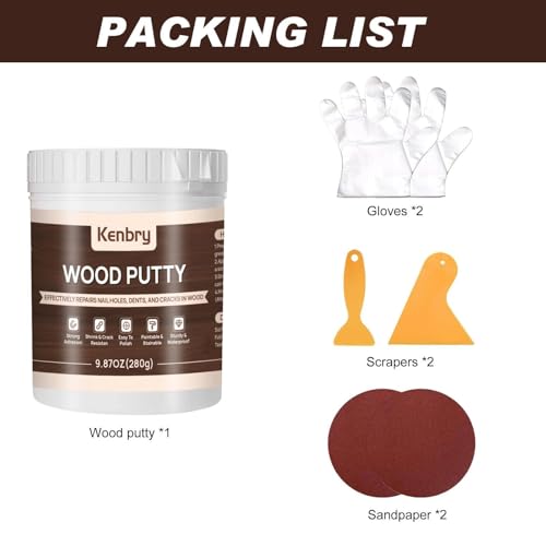 Image of Wood Putty, White Wood Filler Paintable Sandable Stainable for All Purpose, 9.87OZ Wood Filler Putty for Furniture, Cracks, Holes Repairs, Water Resistant for Indoor and Outdoor Use